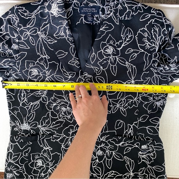 100% Linen Jones New York Black White Floral Embroidered Jacket M 10P - Picture 12 of 14